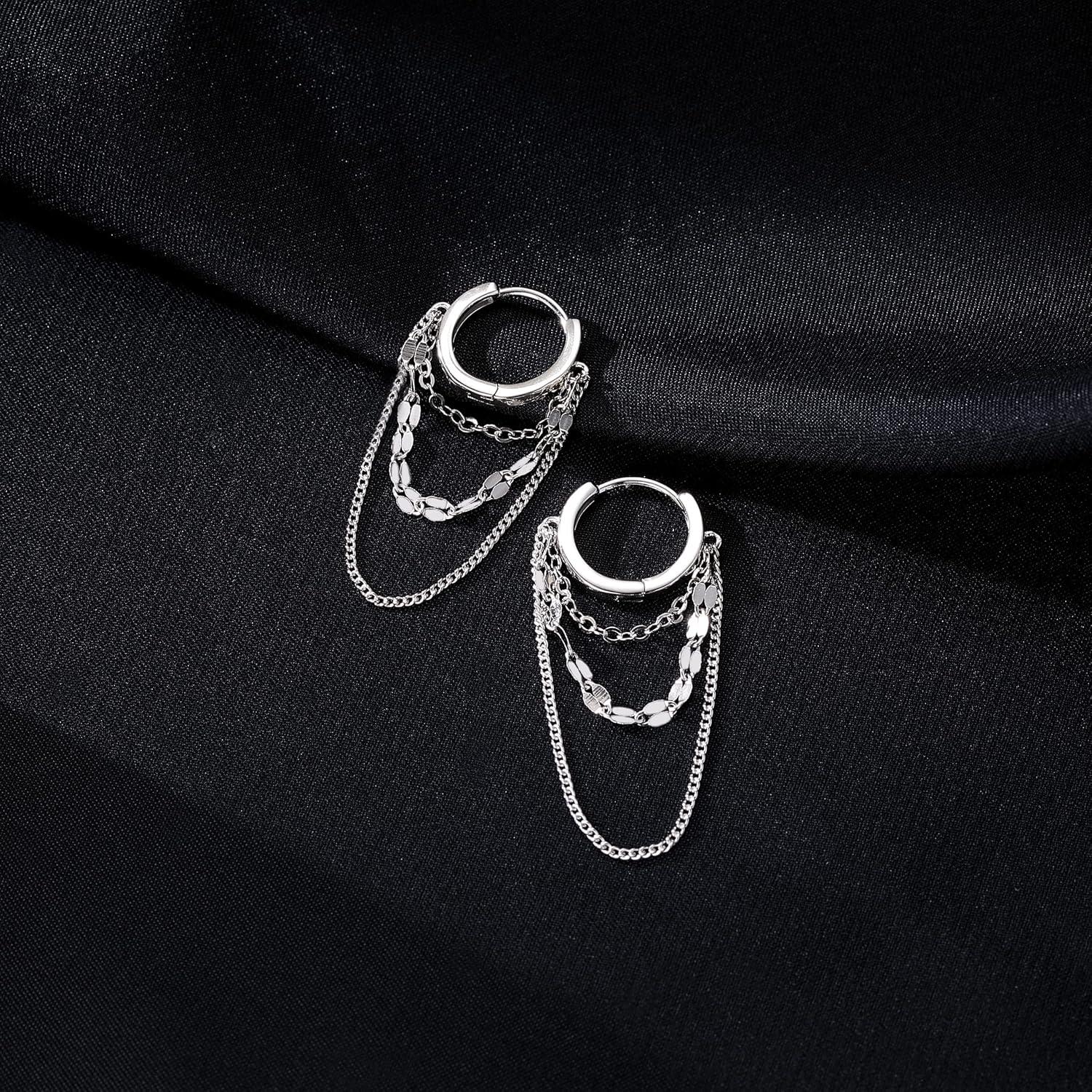 Reffeer Solid 925 Sterling Silver Chain Drop Earrings Hoop for Women Teens Hoop Earrings Tassel Chain Huggie Dangle Earrings