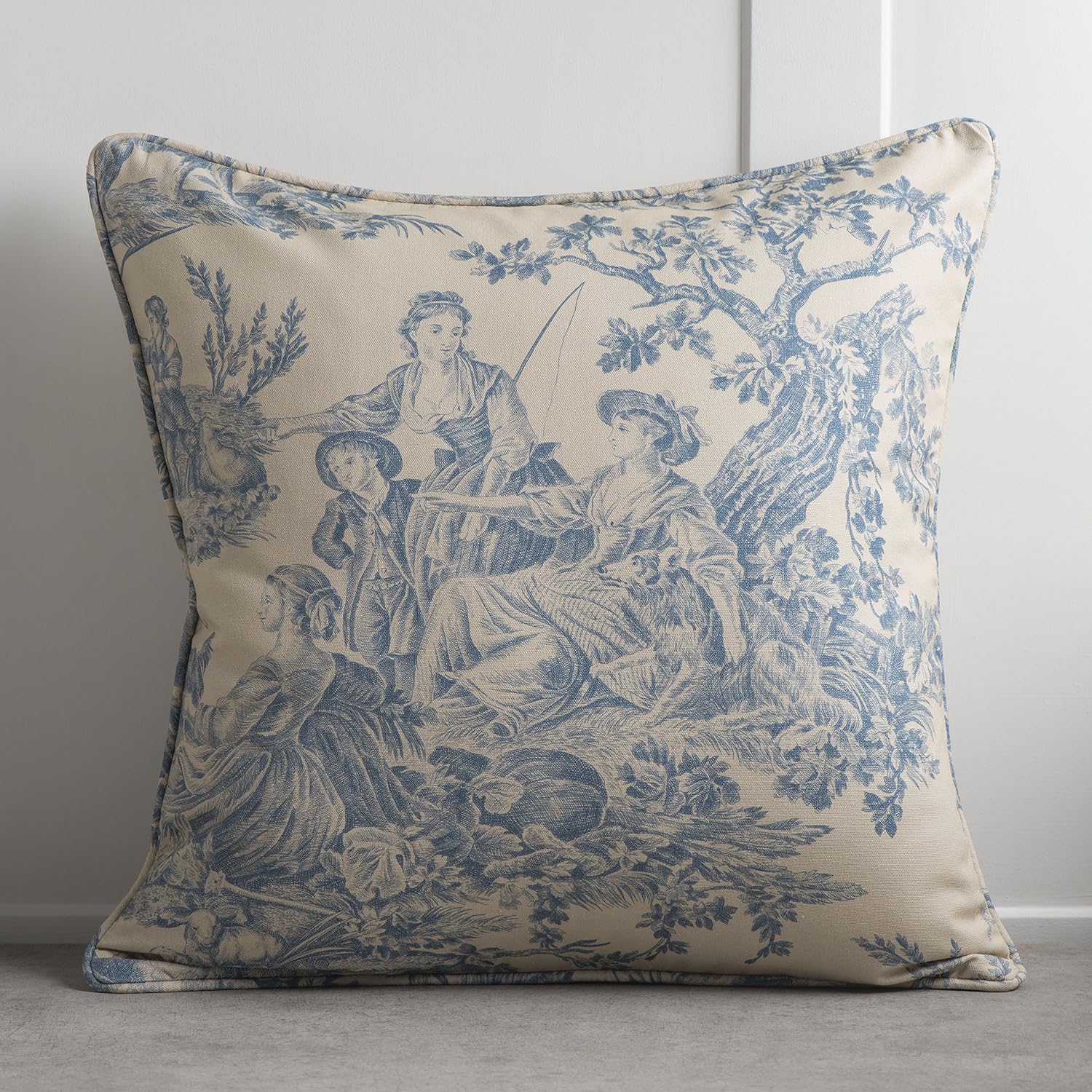 Maison D' Hermine Throw Pillow Covers 100% Cotton (18" X 18" - Pack Of 1) | Square Toile Decorative Pillow Covers With Invisible Zipper For Living Room Couch Sofas - The Miller - Blue