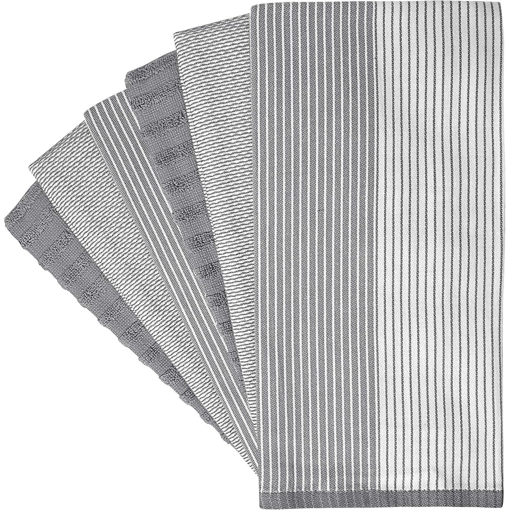 Premium Kitchen Towels (20”x 28”, 6 Pack) | Large Cotton Dish Towels | Flat & Terry Highly Absorbent Kitchen Linen Set with Hanging Loop | Gray