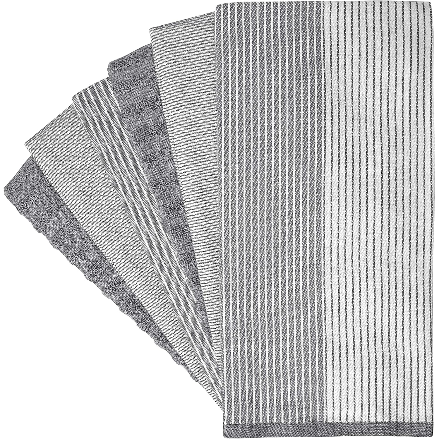 Premium Kitchen Towels (20”x 28”, 6 Pack) | Large Cotton Dish Towels | Flat & Terry Highly Absorbent Kitchen Linen Set with Hanging Loop | Gray