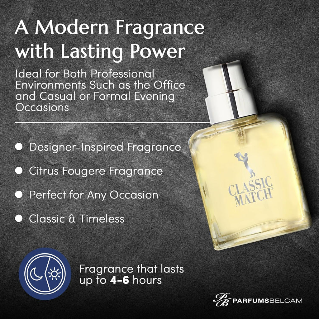 PB ParfumsBelcam Blue Classic Match Eau de Toilette Spray for Men – Modern Citrus Fougere Fragrance, Notes of Melon, Moss and Patchouli, Cologne Alternative, Signature Fragrance – 2.54 Fl Oz
