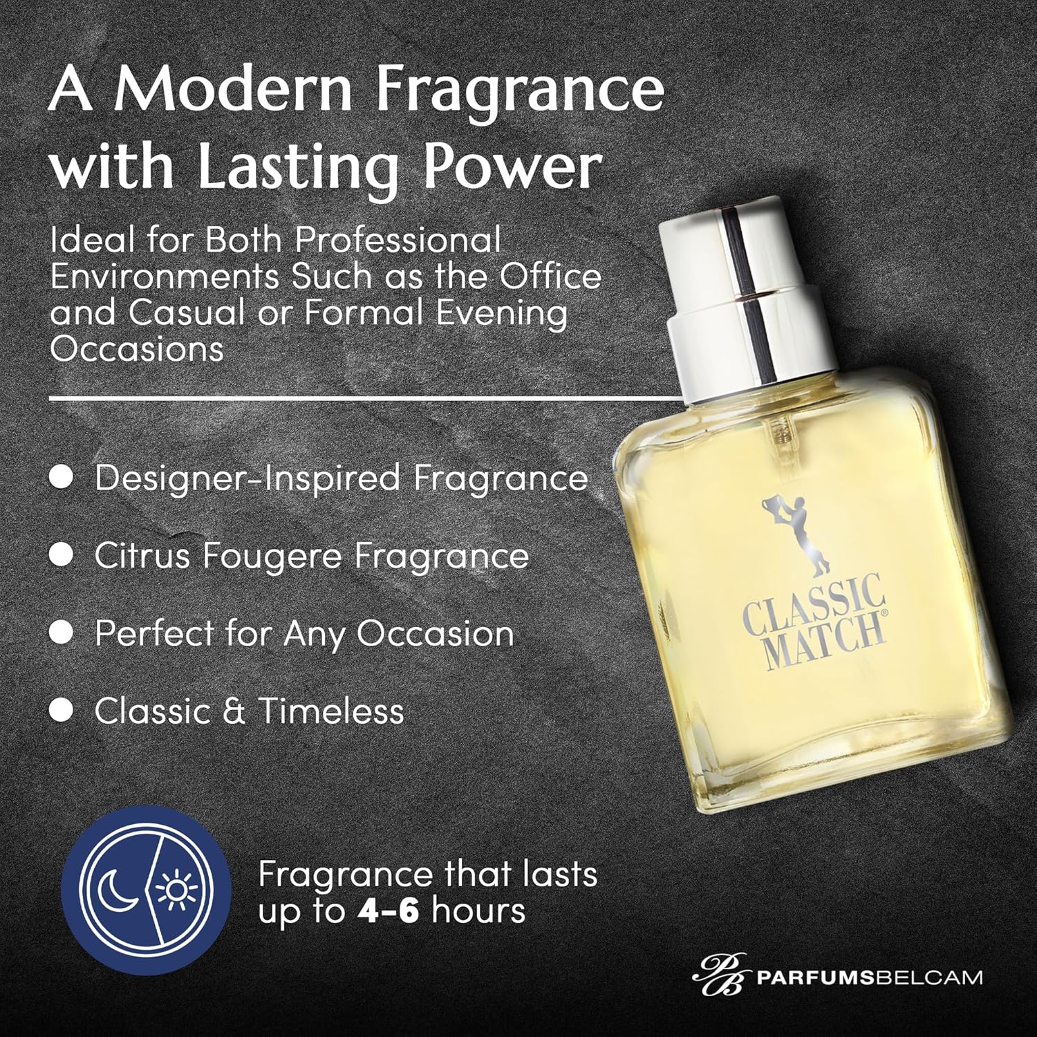 PB ParfumsBelcam Blue Classic Match Eau de Toilette Spray for Men – Modern Citrus Fougere Fragrance, Notes of Melon, Moss and Patchouli, Cologne Alternative, Signature Fragrance – 2.54 Fl Oz