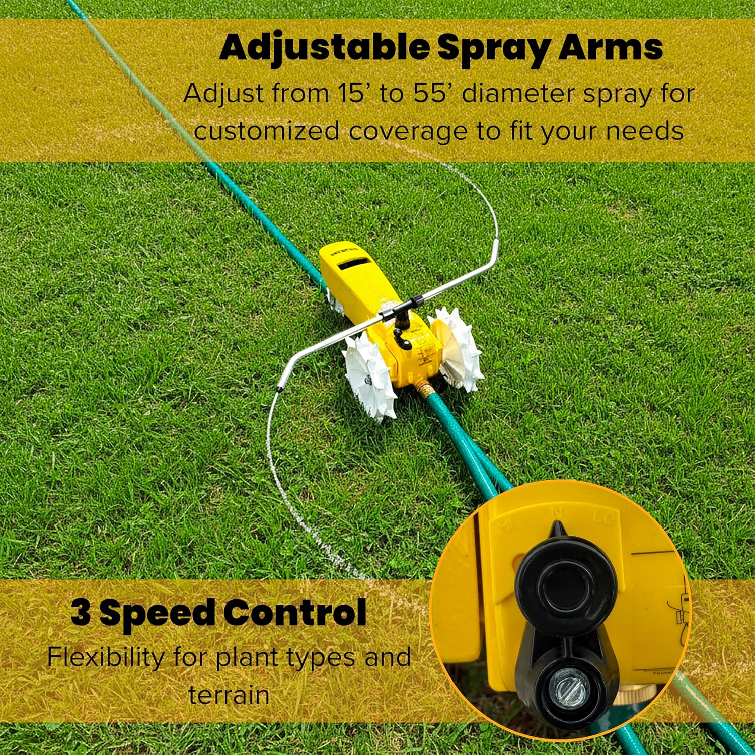 Nelson Rain Train 13,500 Square Feet Cast Iron Outdoor Lawn Traveling Water Sprinkler For Yard, And Garden, With Auto Shut Off, Yellow