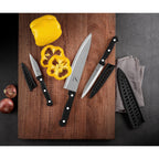 COKUMA Kitchen Knife, 3-Pcs Knife Set With Sheath, 8 Inch Chef Knife, 4.5 Inch Utility Knife, 4 Inch Paring Chef Knife, Stainless Steel, Black