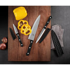Cokuma Kitchen Knife, 3-Pcs Knife Set With Sheath, 8 Inch Chef Knife, 4.5 Inch Utility Knife, 4 Inch Paring Chef Knife, Stainless Steel, Black