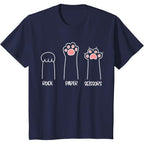 Introvert Cat Animal Rescue Pet Lover Apparel Rock Paper Scissors Hand Game Cute Paw Funny Cat T-Shirt