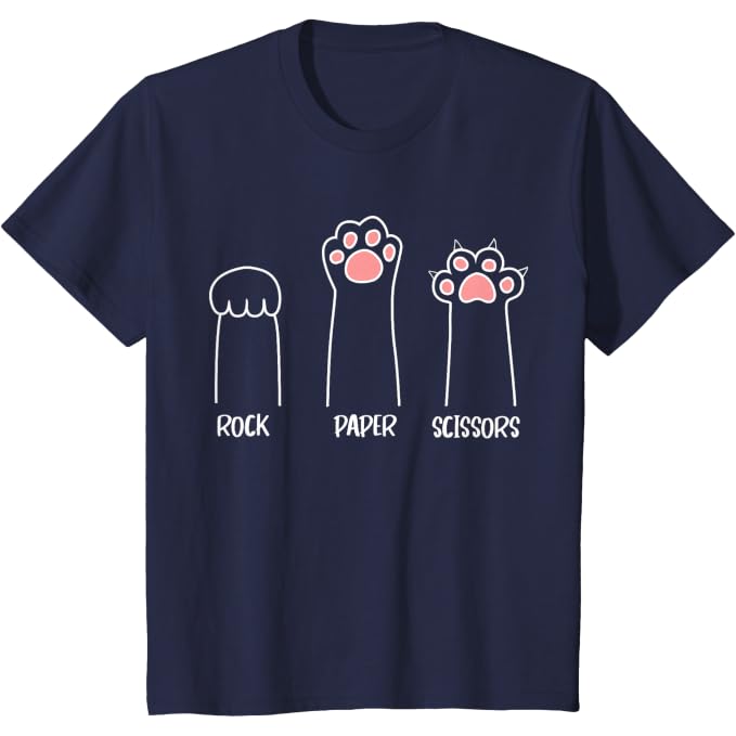 Introvert Cat Animal Rescue Pet Lover Apparel Rock Paper Scissors Hand Game Cute Paw Funny Cat T-Shirt