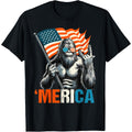 Bigfoot Merica Rock American Flag Patriotic 4th of July T-Shirt